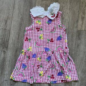 Vintage Toddler Girls Plaid Cherry Fruit Grape Watermelon Sleeveless Dress 3T